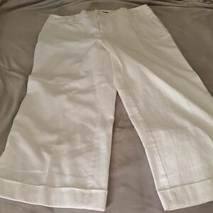 Ralph Lauren White Linen/Cotton Buttoned Wide Leg Trousers